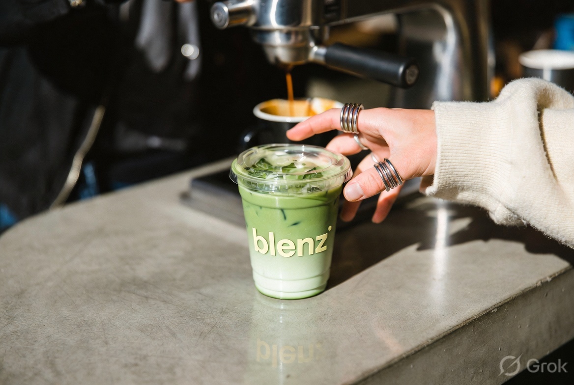 Matcha iced latte on counter